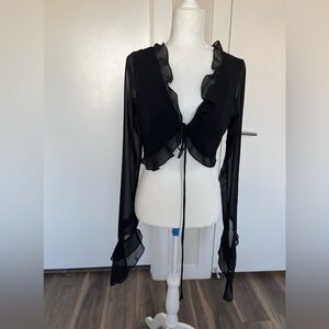 Fashion Nova Black Sheer Ruffle Blouse